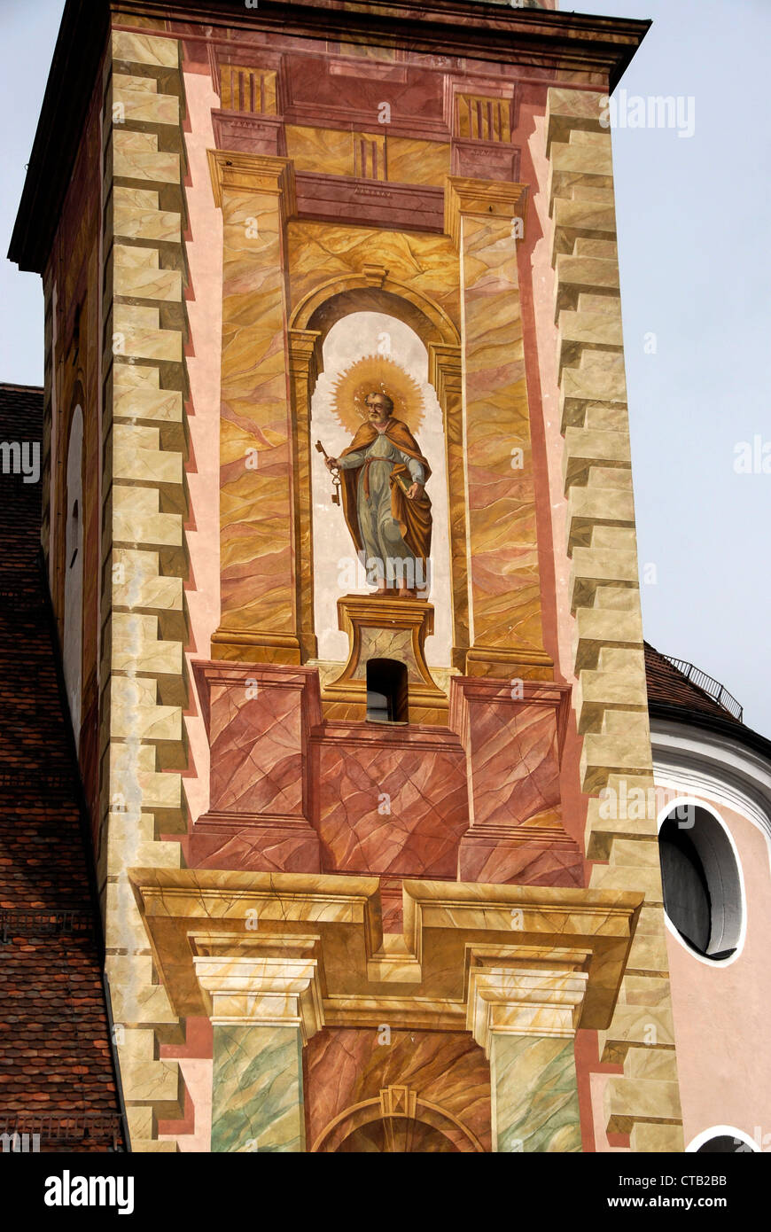 St. Peter and Paul parish church in Mittenwald, a German municipality in the district of Garmisch-Partenkirchen, in Bavaria. Stock Photo