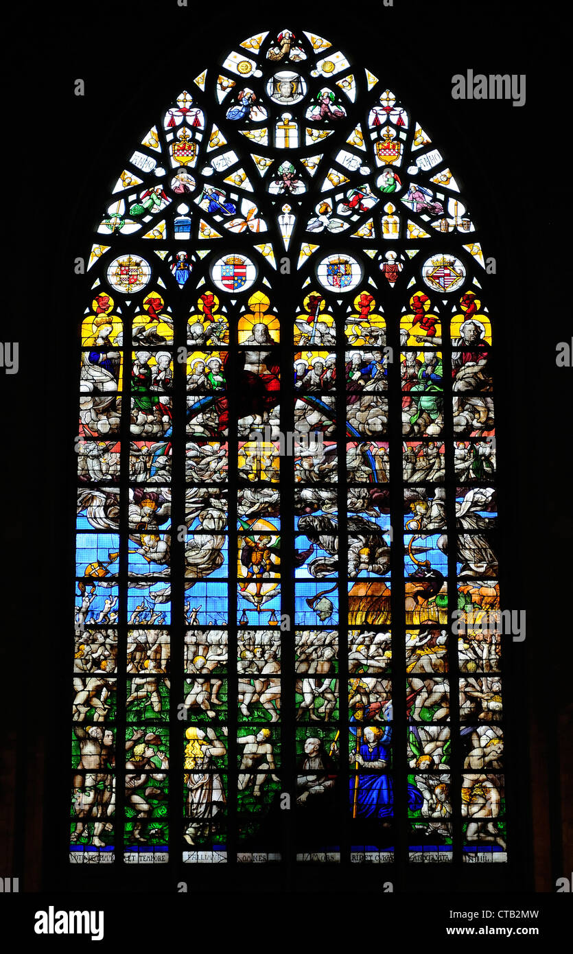 Brussels, Belgium. Cathedral of St Michael. Stained glass window Stock
