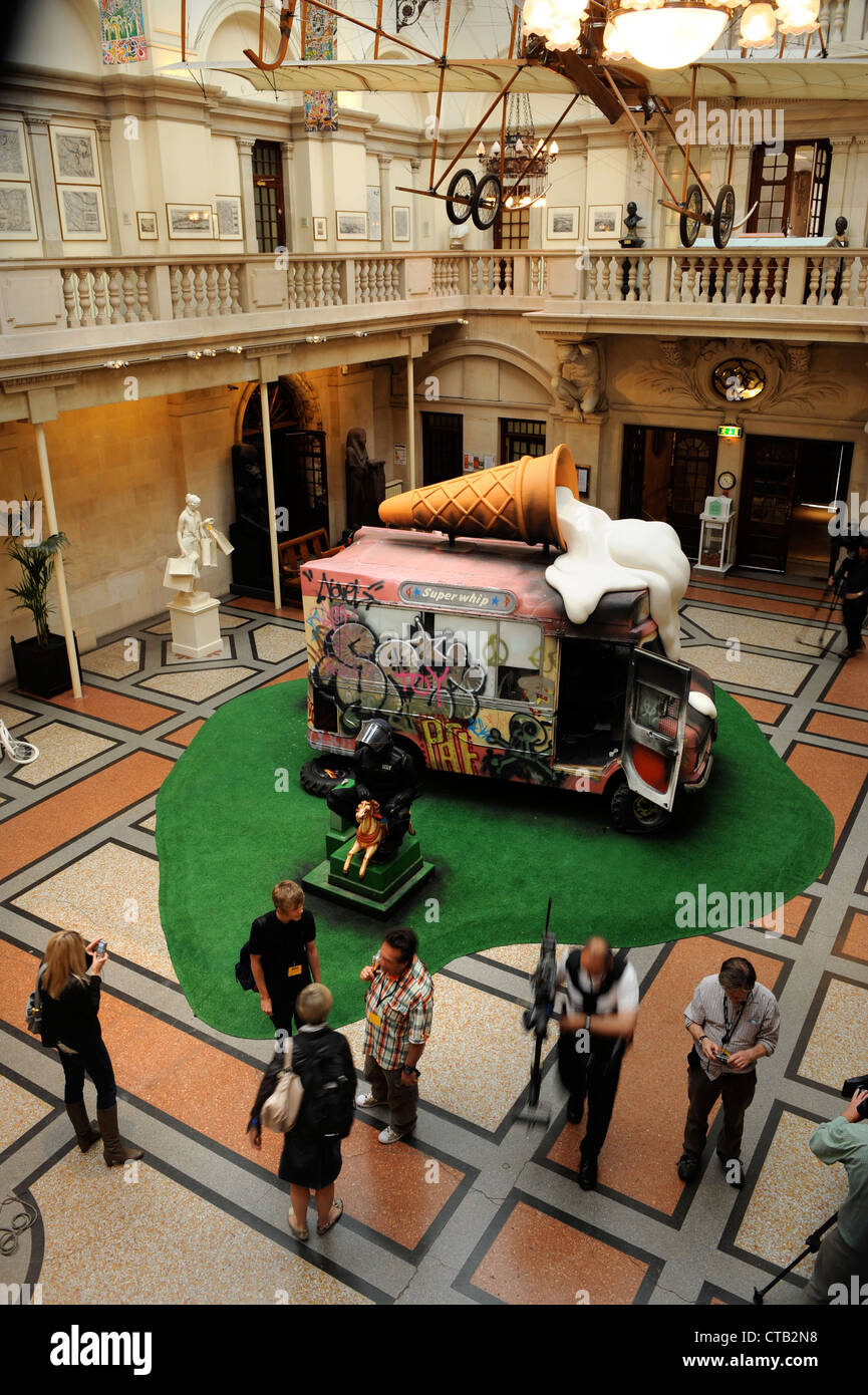 An ice cream van themed art installation at the 'Banksy Versus Bristol Museum' exhibition June 2009 Stock Photo