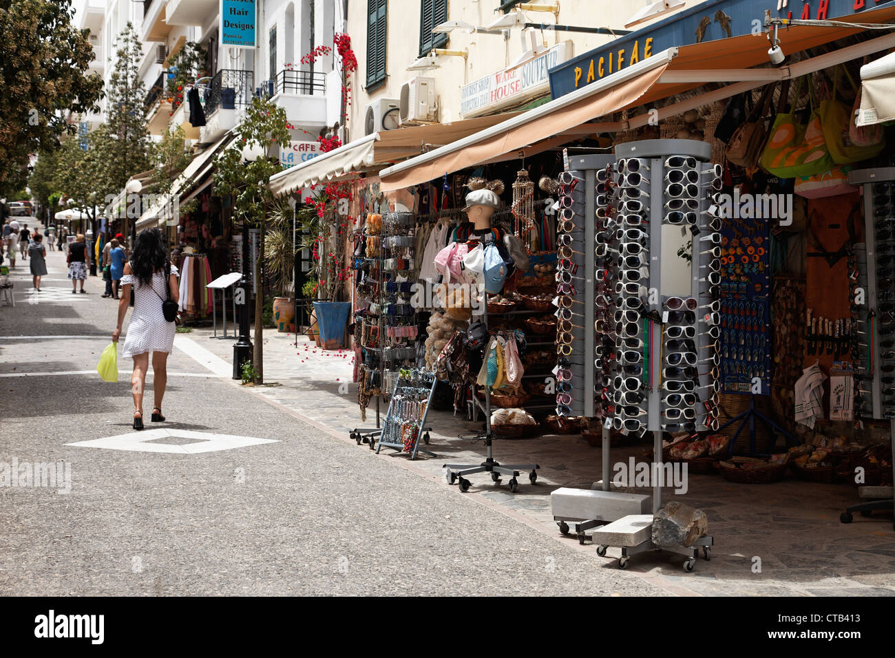 Shopping street, Agios Nikolaos, Lasithi, Crete, Greece Stock Photo Alamy