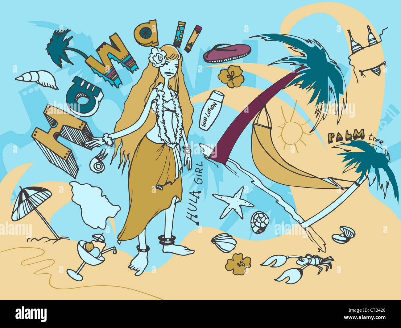 hawaii doodles vector illustration Stock Photo - Alamy