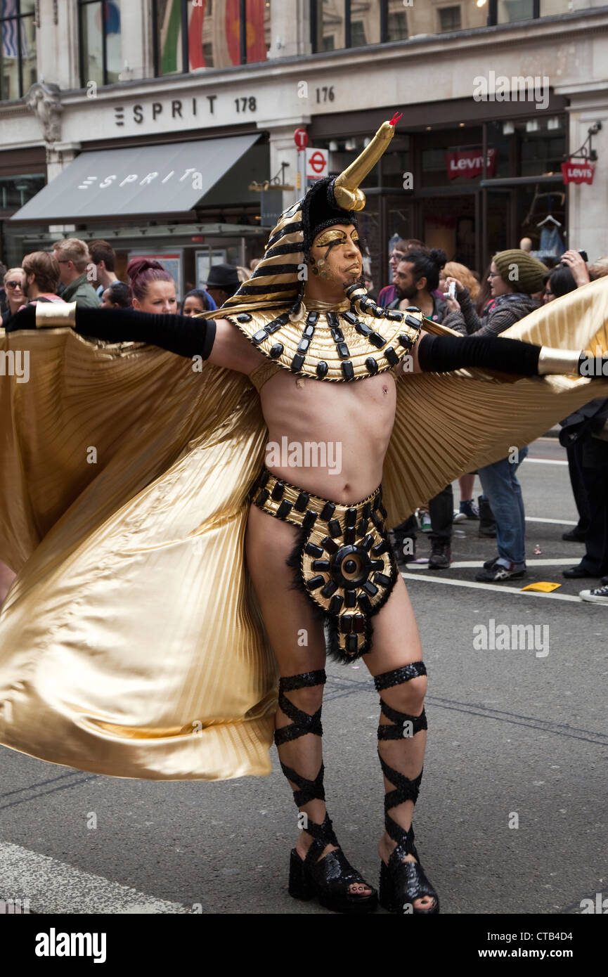 A near naked man in costume at World Pride in London - 7 July 2012 Stock Photo