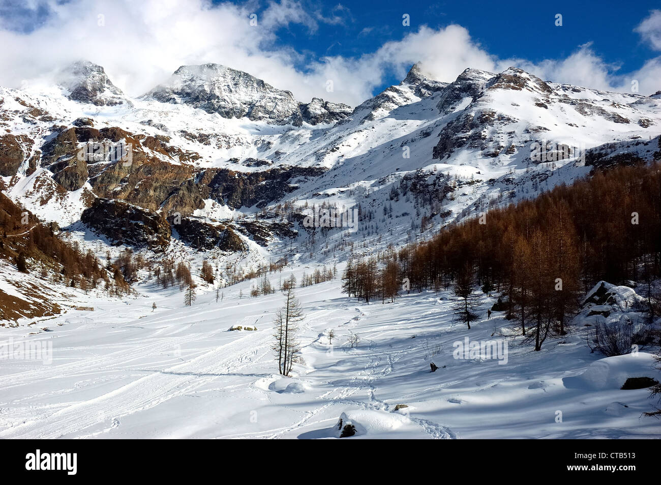 Mountain valley, winter season, west alps, Italy Stock Photo