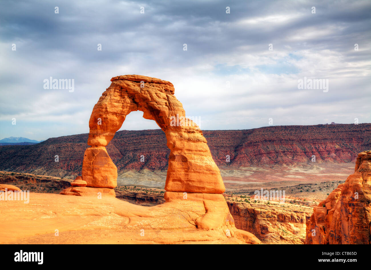 Delicate Arch at Arches National Park, Utah, USA in the evening light Stock Photo