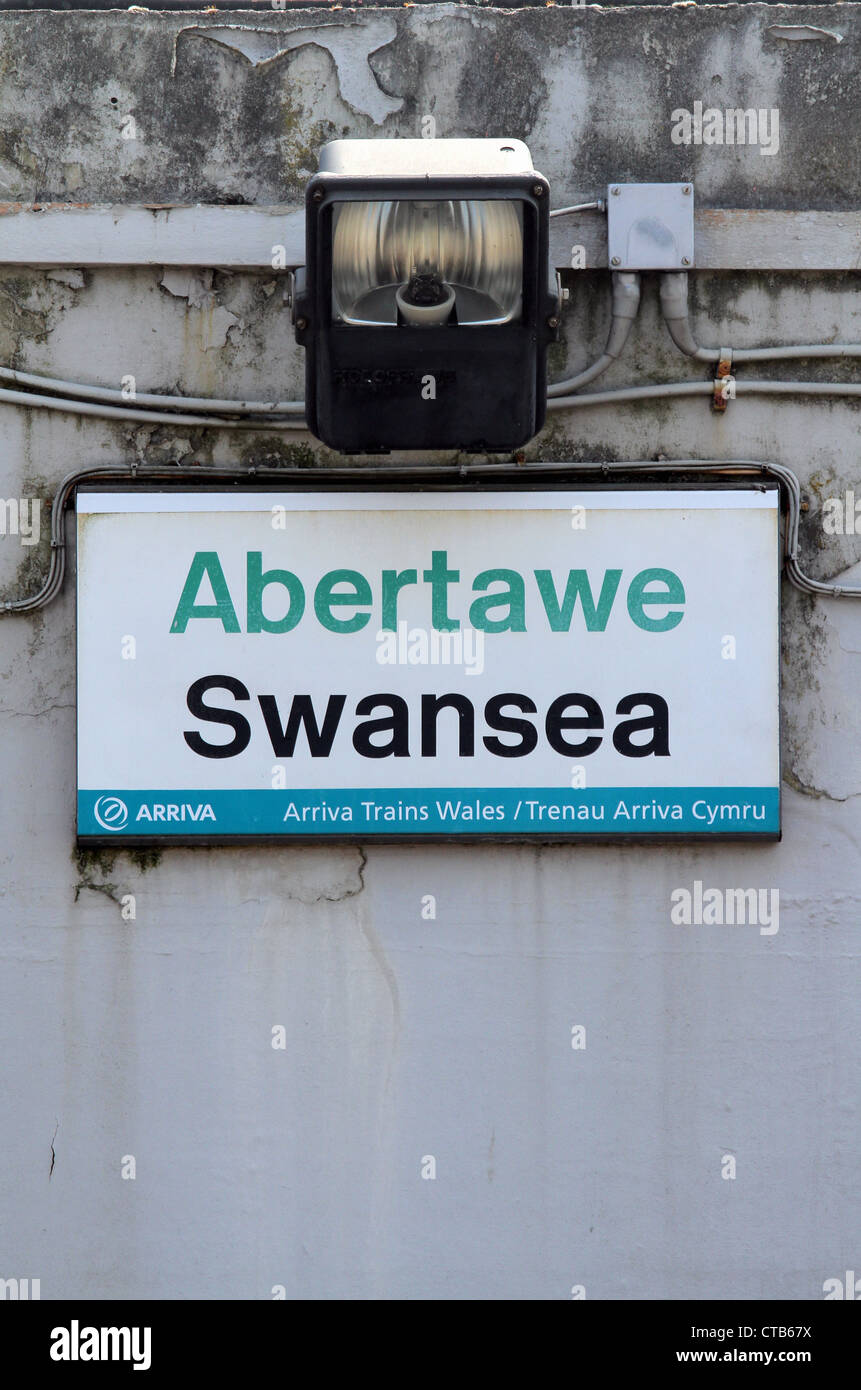 A Swansea Railway Station sign, south Wales, UK Stock Photo