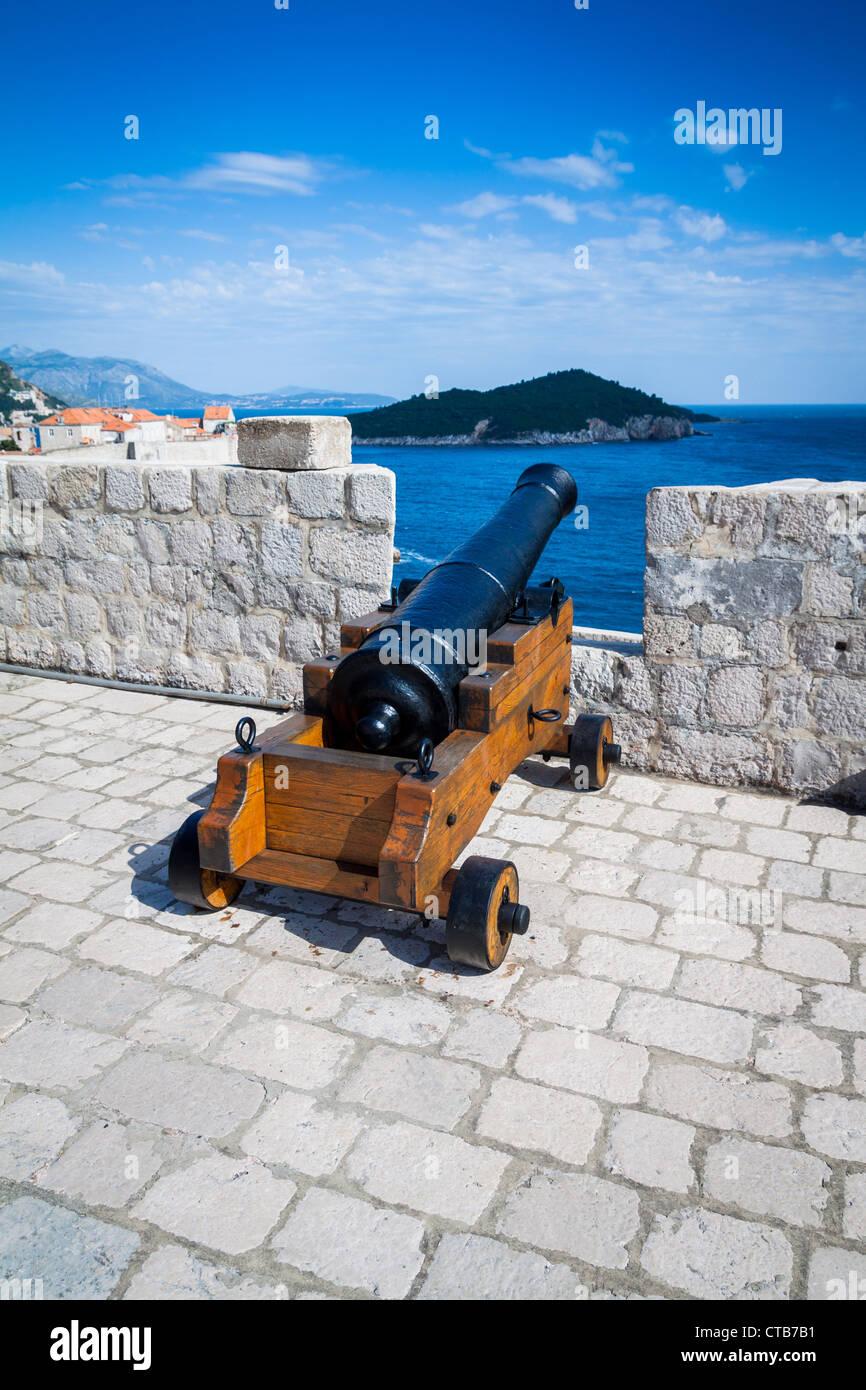A cannon on defensive walls of Fort Lovrijenac, Dubrovnik Stock Photo