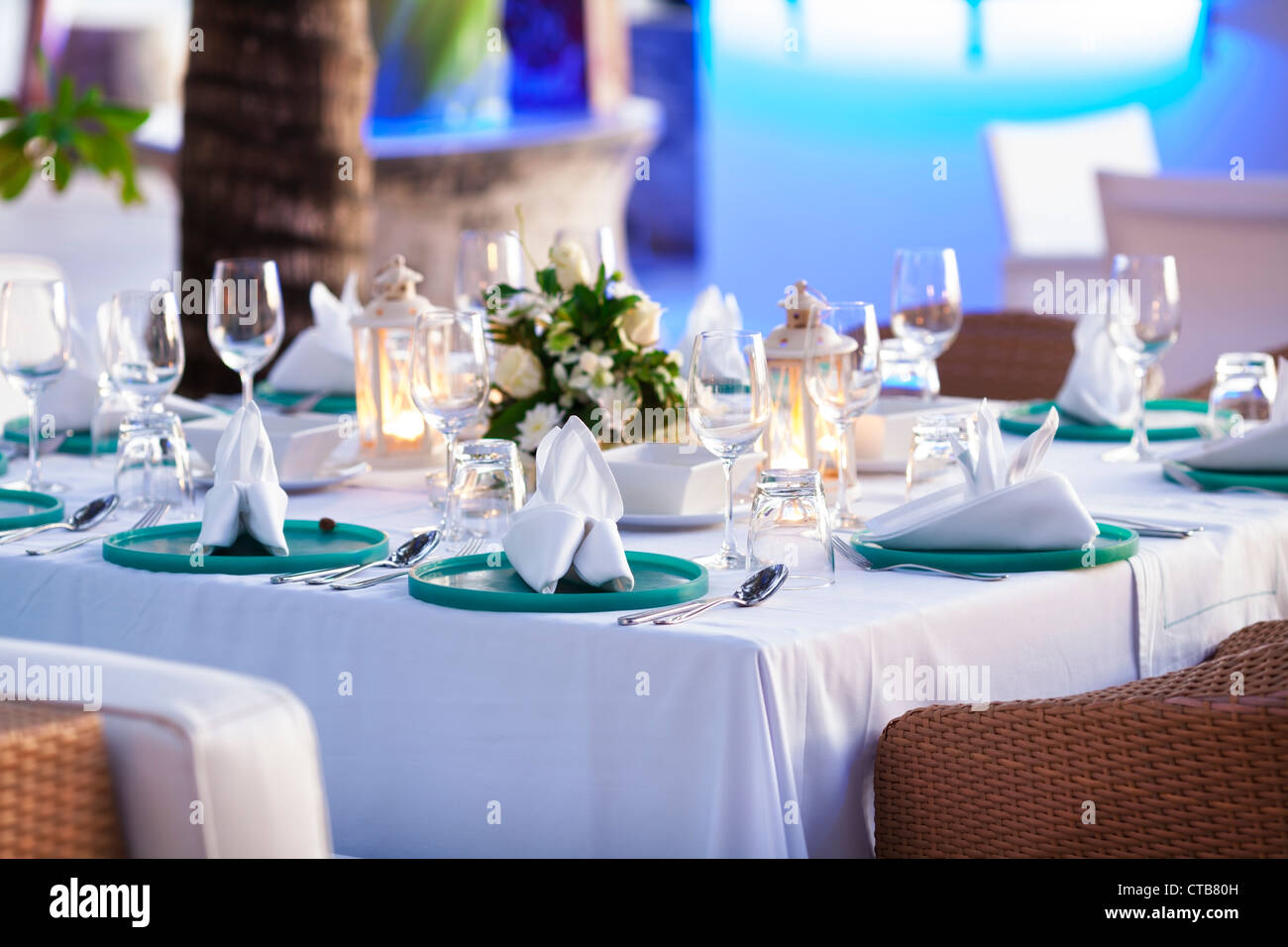 Inside the luxury outdoor restaurant. Shallow depth of field. Stock Photo