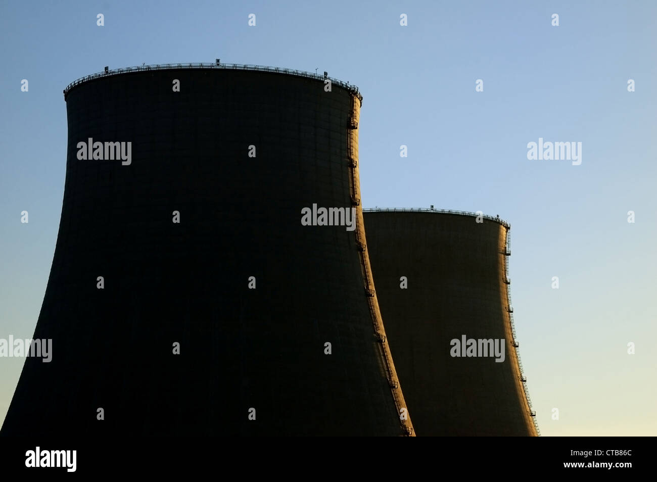 View of a twin nuclear power plant cooling towers Stock Photo - Alamy