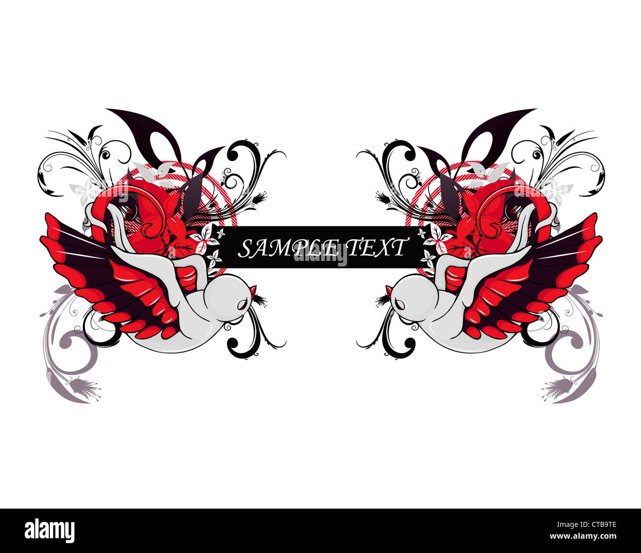 vector vintage floral frame with bird Stock Photo - Alamy