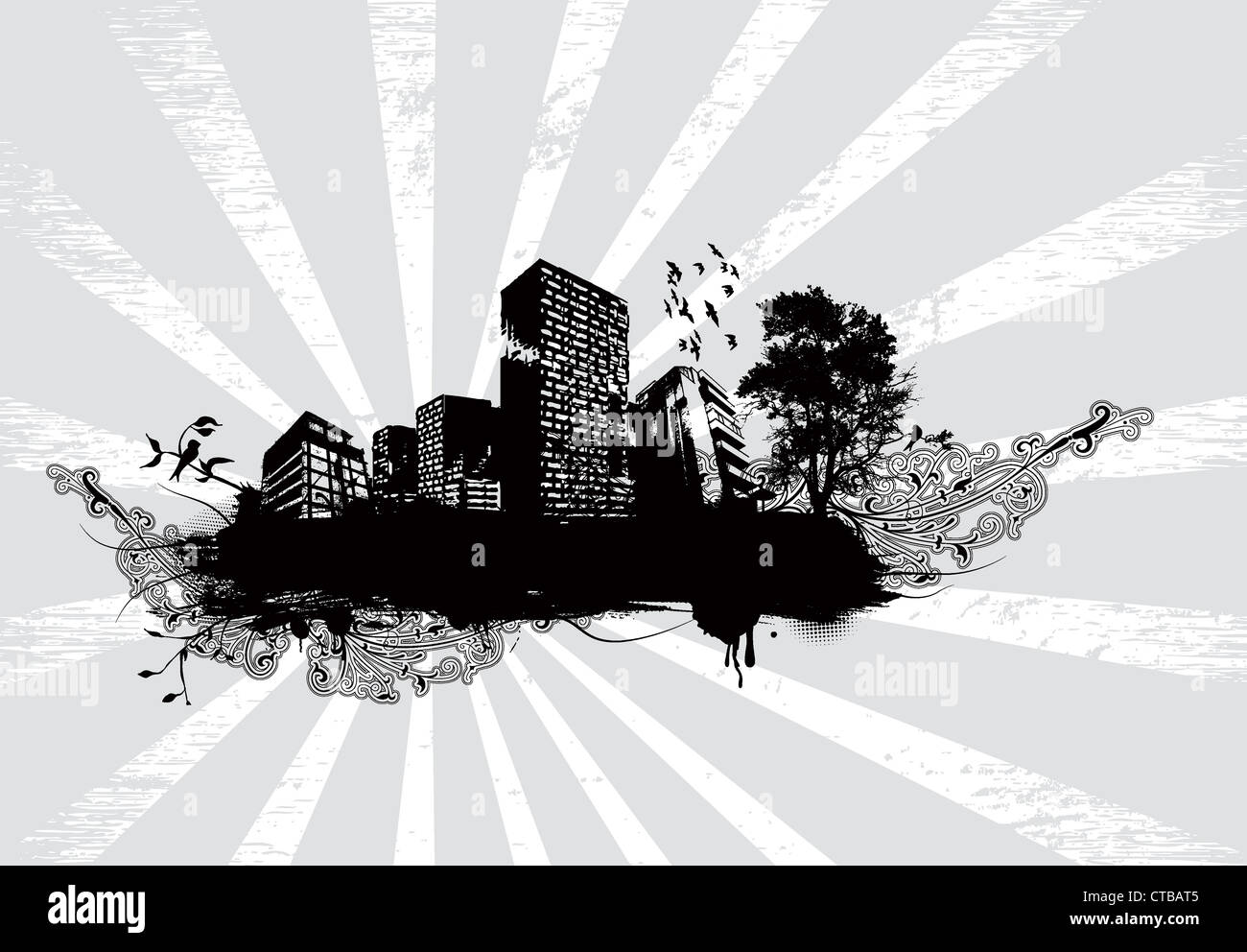 vector grunge urban background with city Stock Photo - Alamy