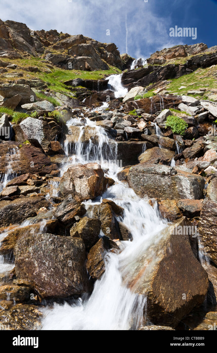 Mountain stream, summer season, vertical orientation Stock Photo