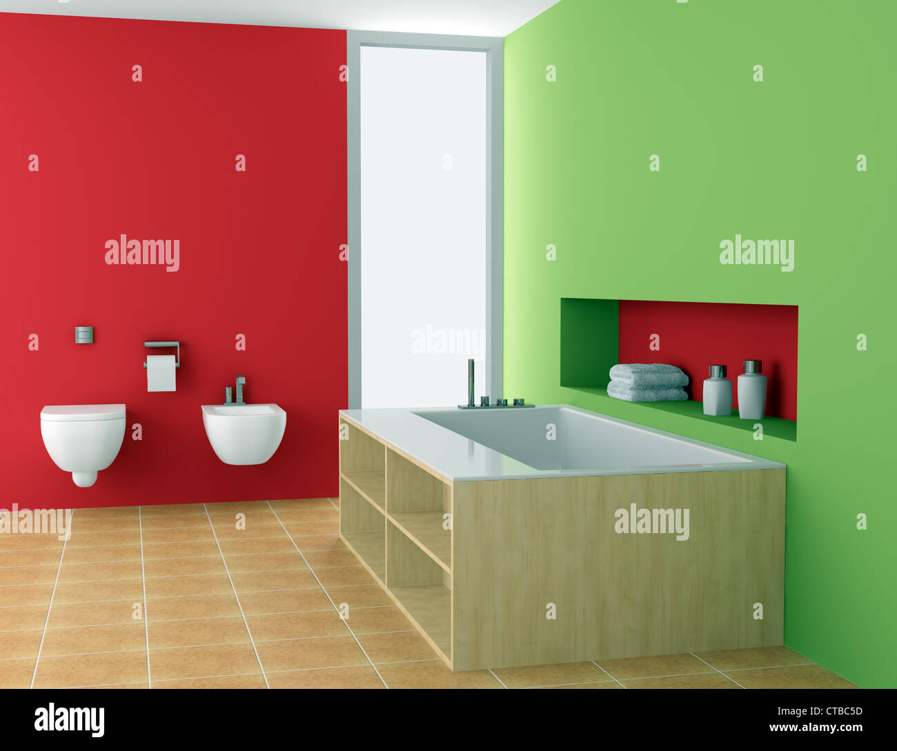 modern bathroom with red and green walls Stock Photo - Alamy