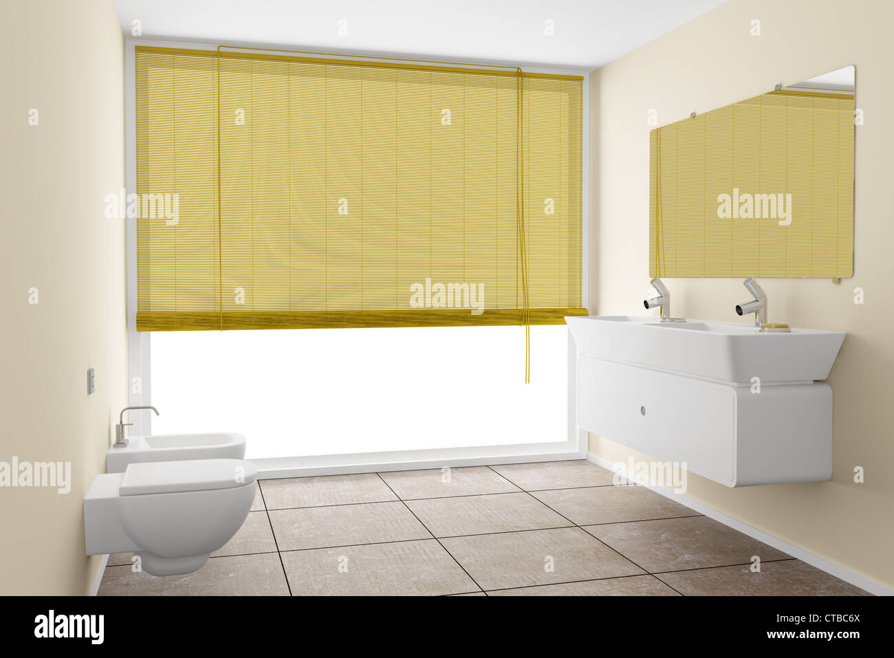 modern bathroom with beige walls and white equipment Stock Photo - Alamy