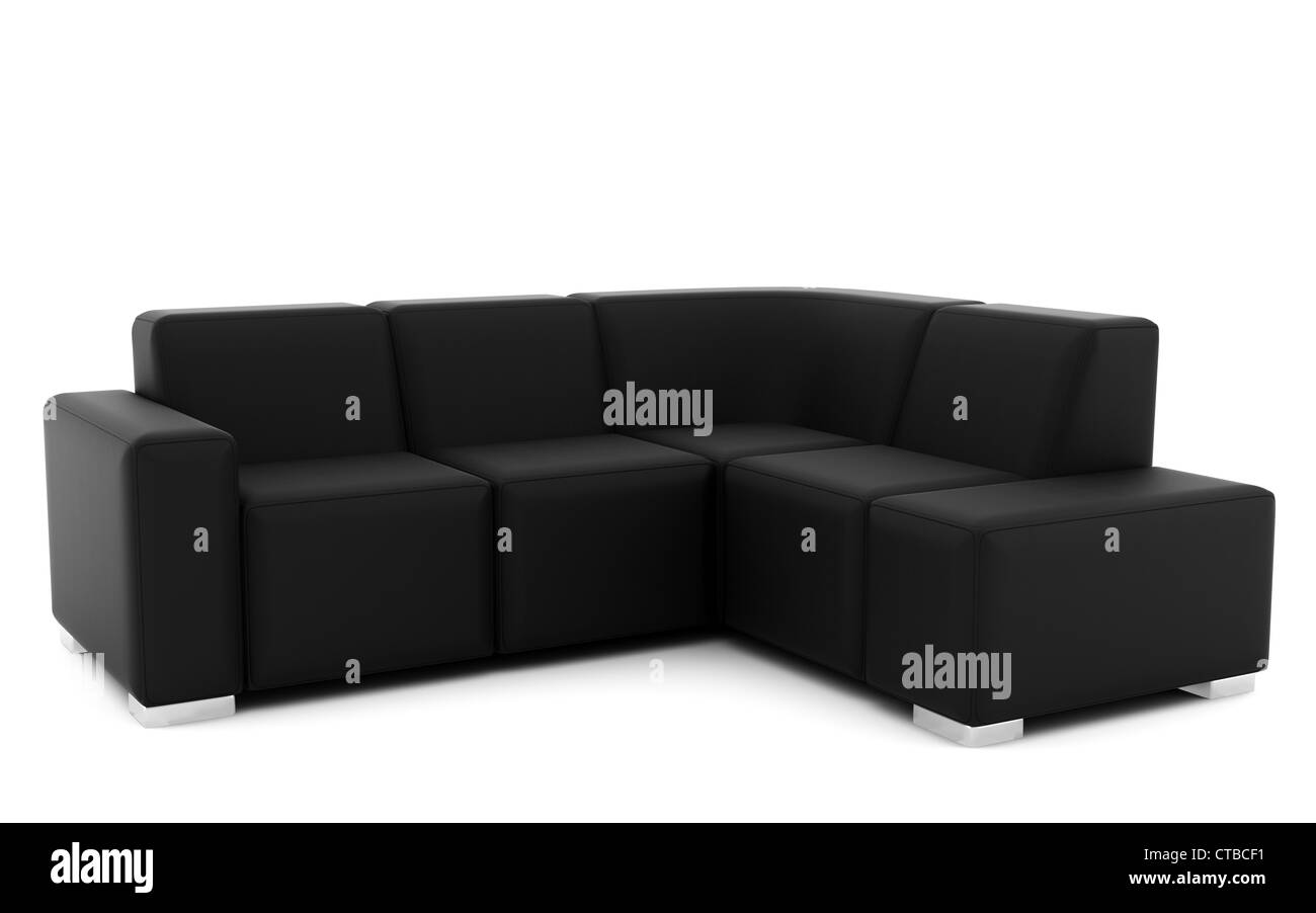 black leather sofa isolated on white background with clipping path