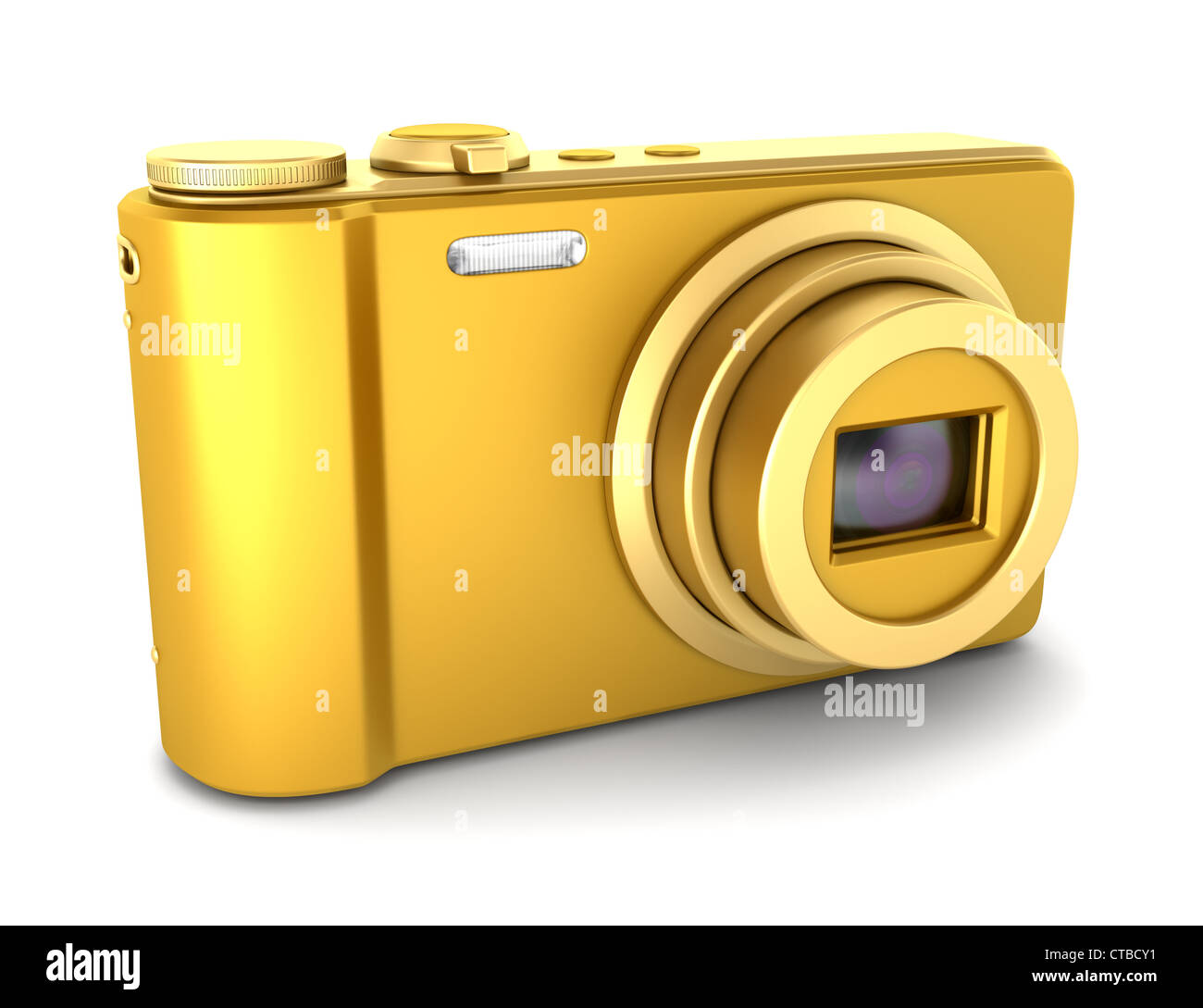 golden point and shoot photo camera isolated on white background Stock ...