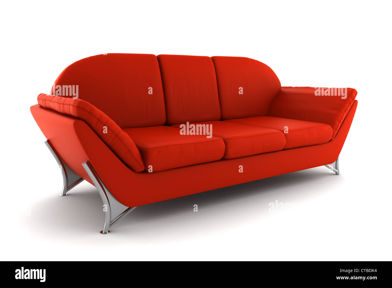red leather sofa isolated on white background with clipping path Stock