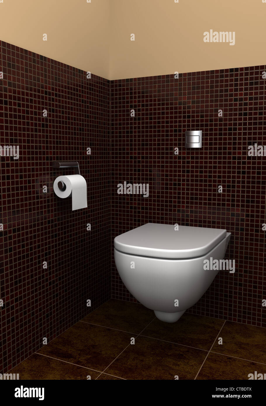 modern toilet with brown tiles on wall and floor Stock Photo Alamy