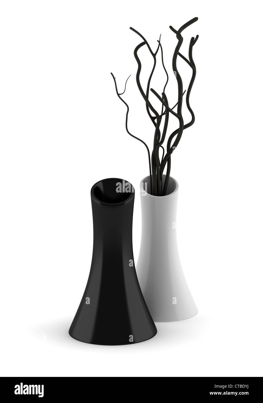 black and white vases with dry wood isolated Stock Photo Alamy