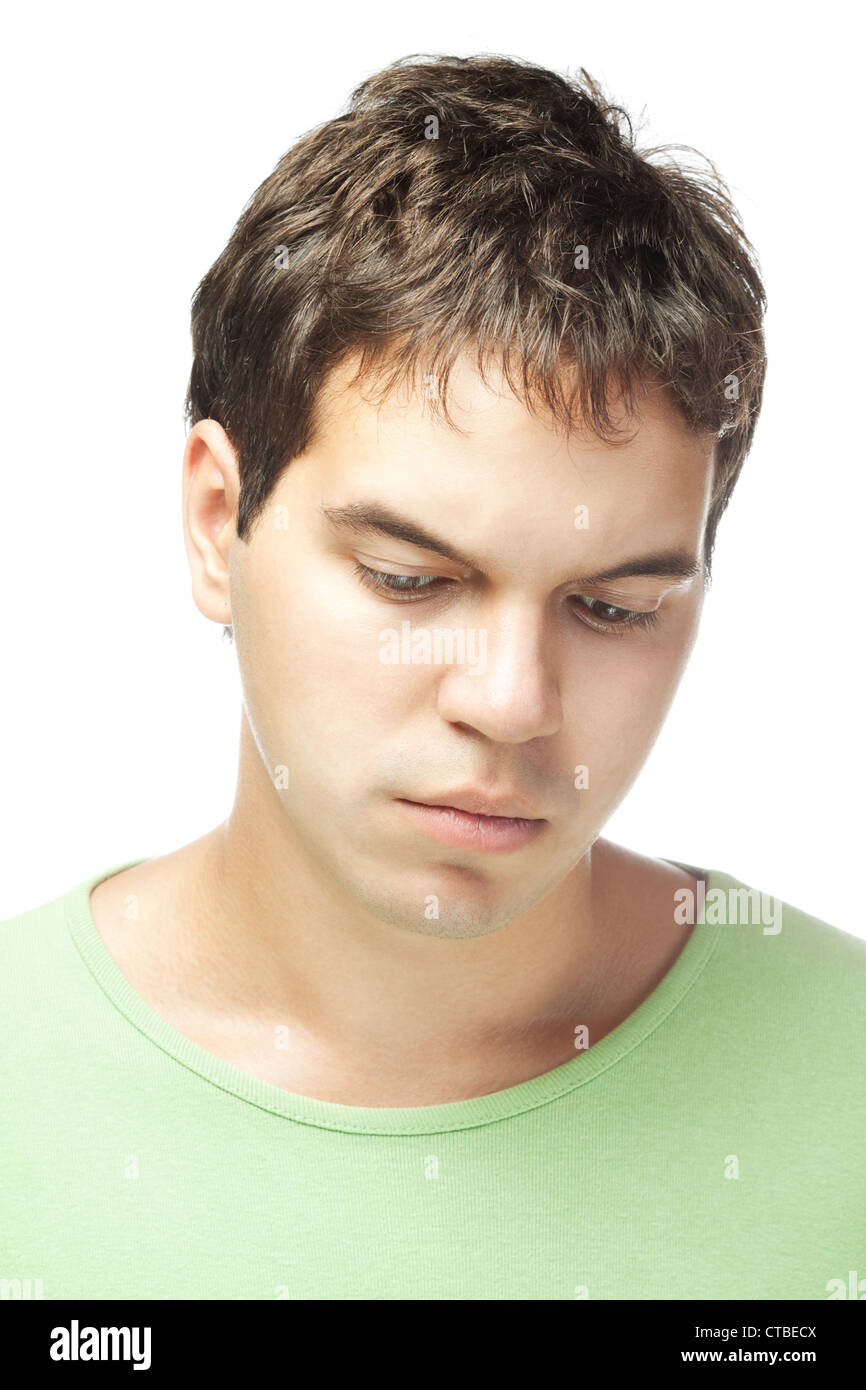 portrait of sad young man isolated on white background Stock Photo - Alamy