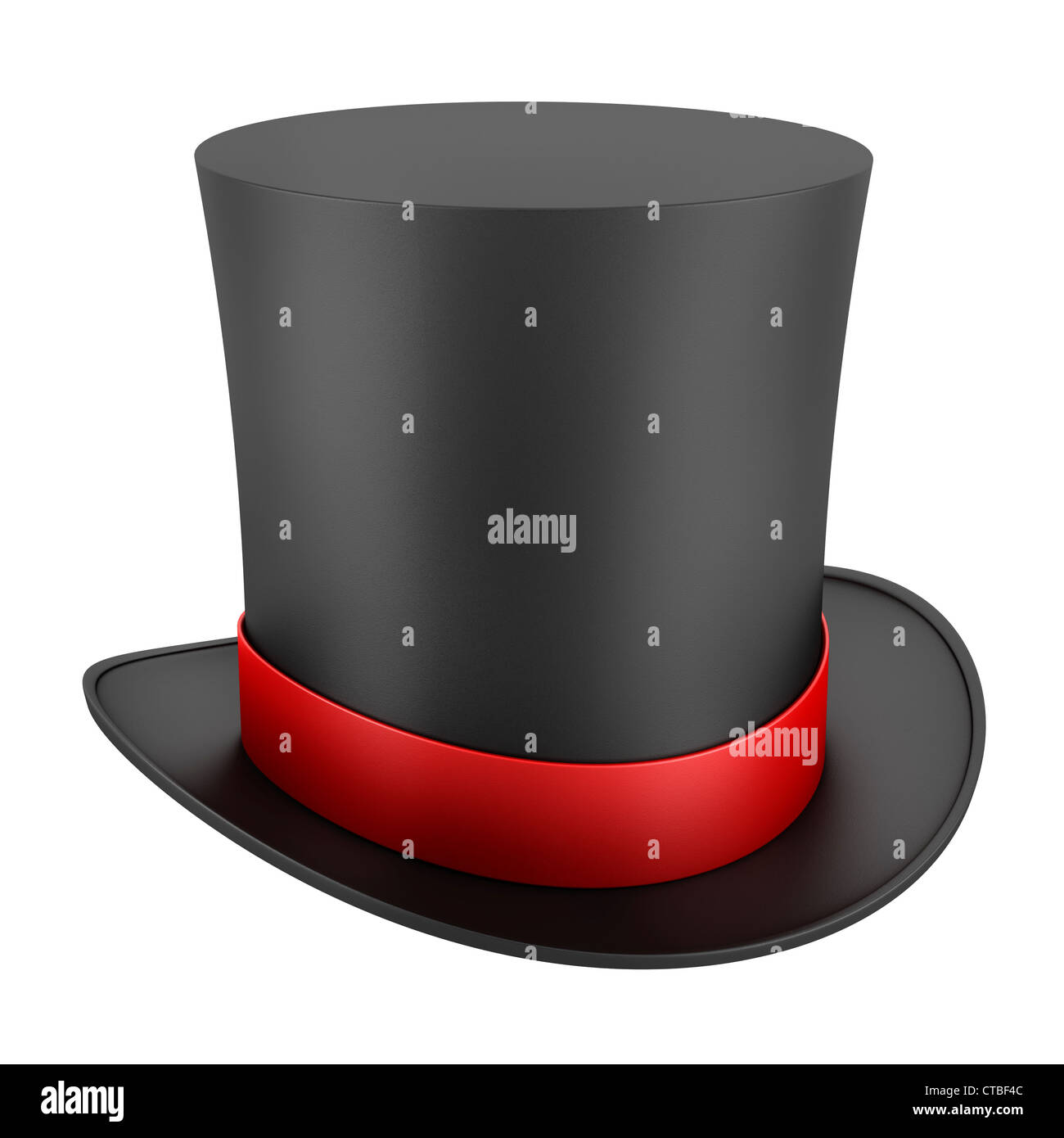 black top hat with red strip isolated on white background Stock Photo ...