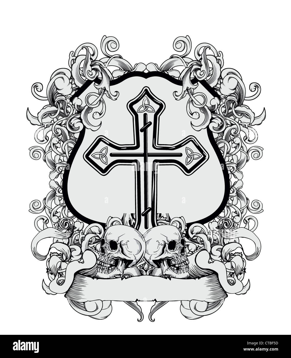 vintage emblem with skulls vector illustration Stock Photo - Alamy