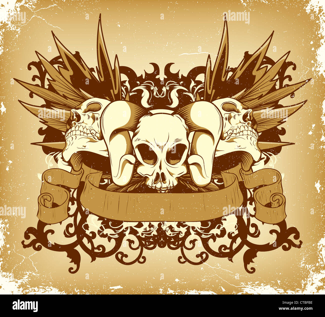 vintage emblem with skulls Stock Photo - Alamy