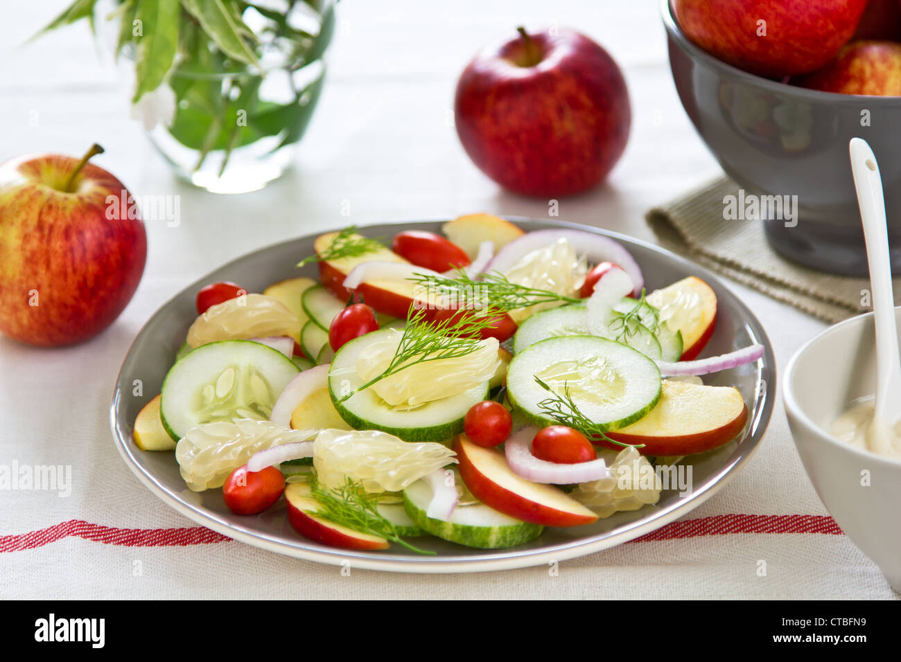 Apple  and Grapefruit salad with yogurt dressing Stock Photo