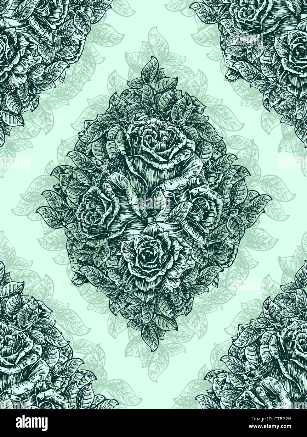 vector vintage seamless floral wallpaper with roses Stock Photo - Alamy