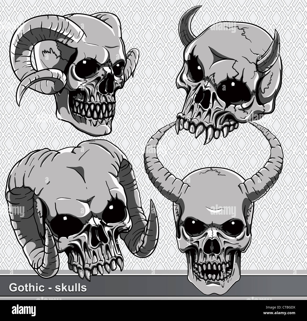 vector vintage skulls set Stock Photo - Alamy