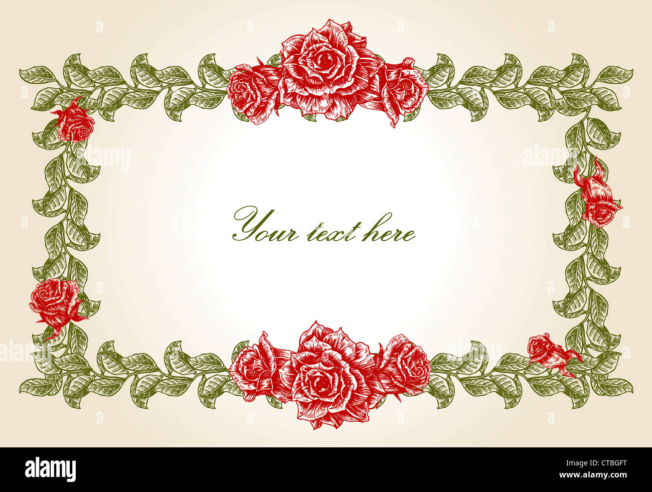 vector vintage floral frame with roses Stock Photo - Alamy