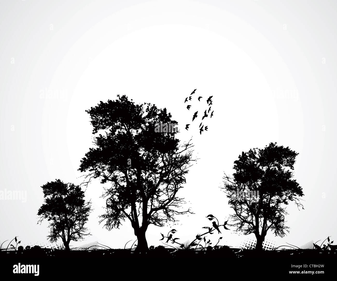 vector grunge background with trees Stock Photo - Alamy