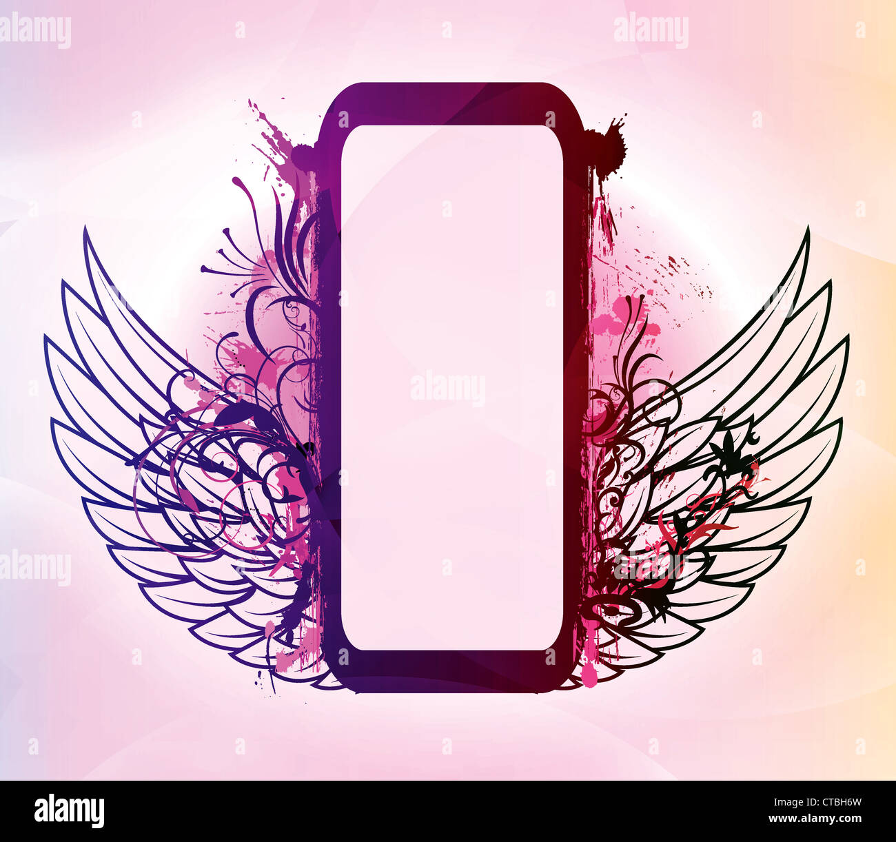 vector grunge floral frame with wings Stock Photo - Alamy