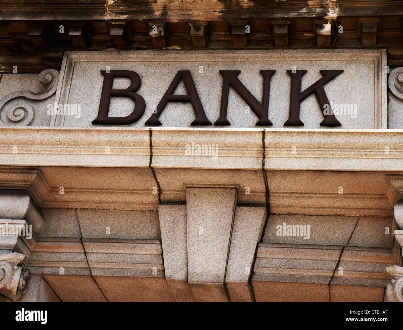 Bank Sign Above Building Entrance Stock Photo - Alamy