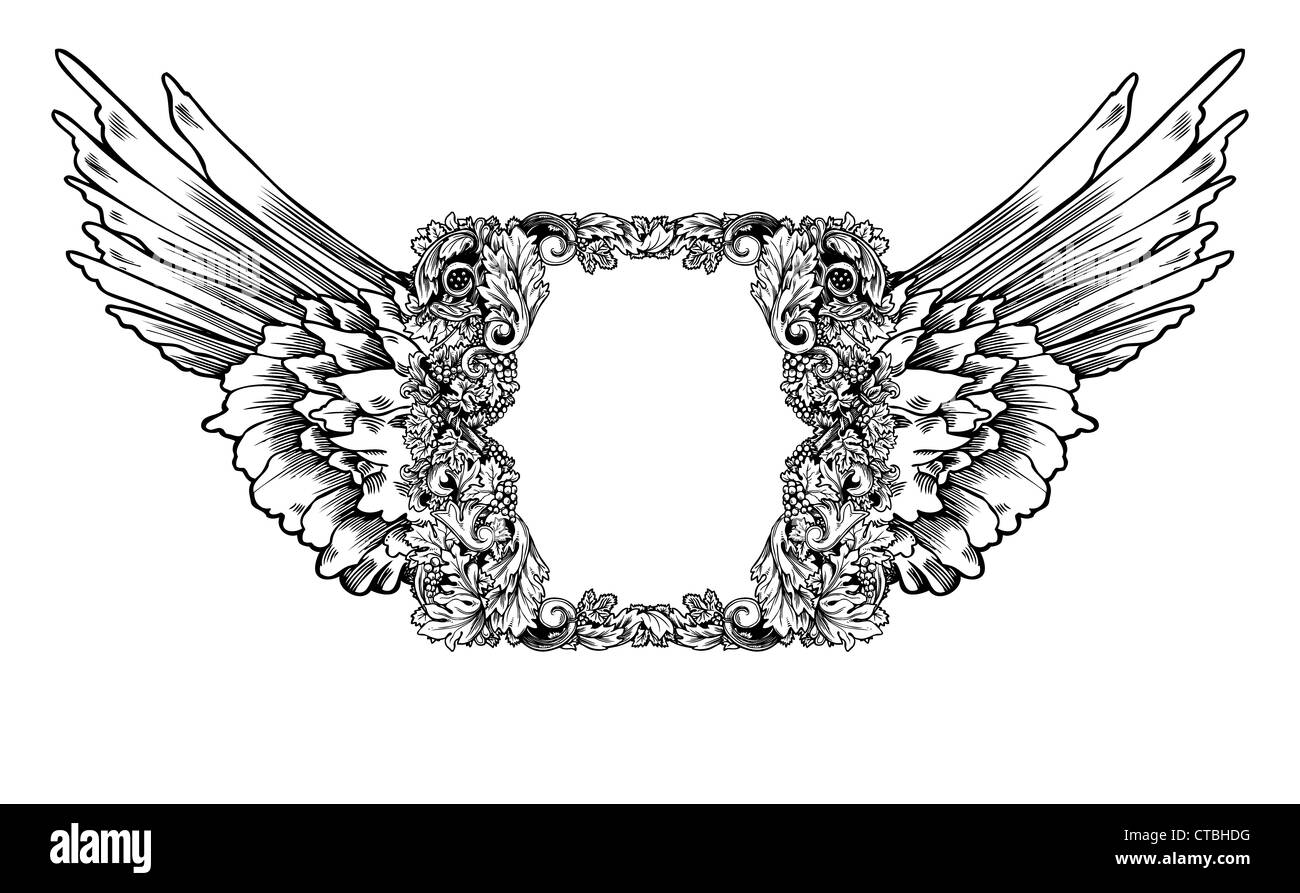 vintage frame with wings Stock Photo - Alamy