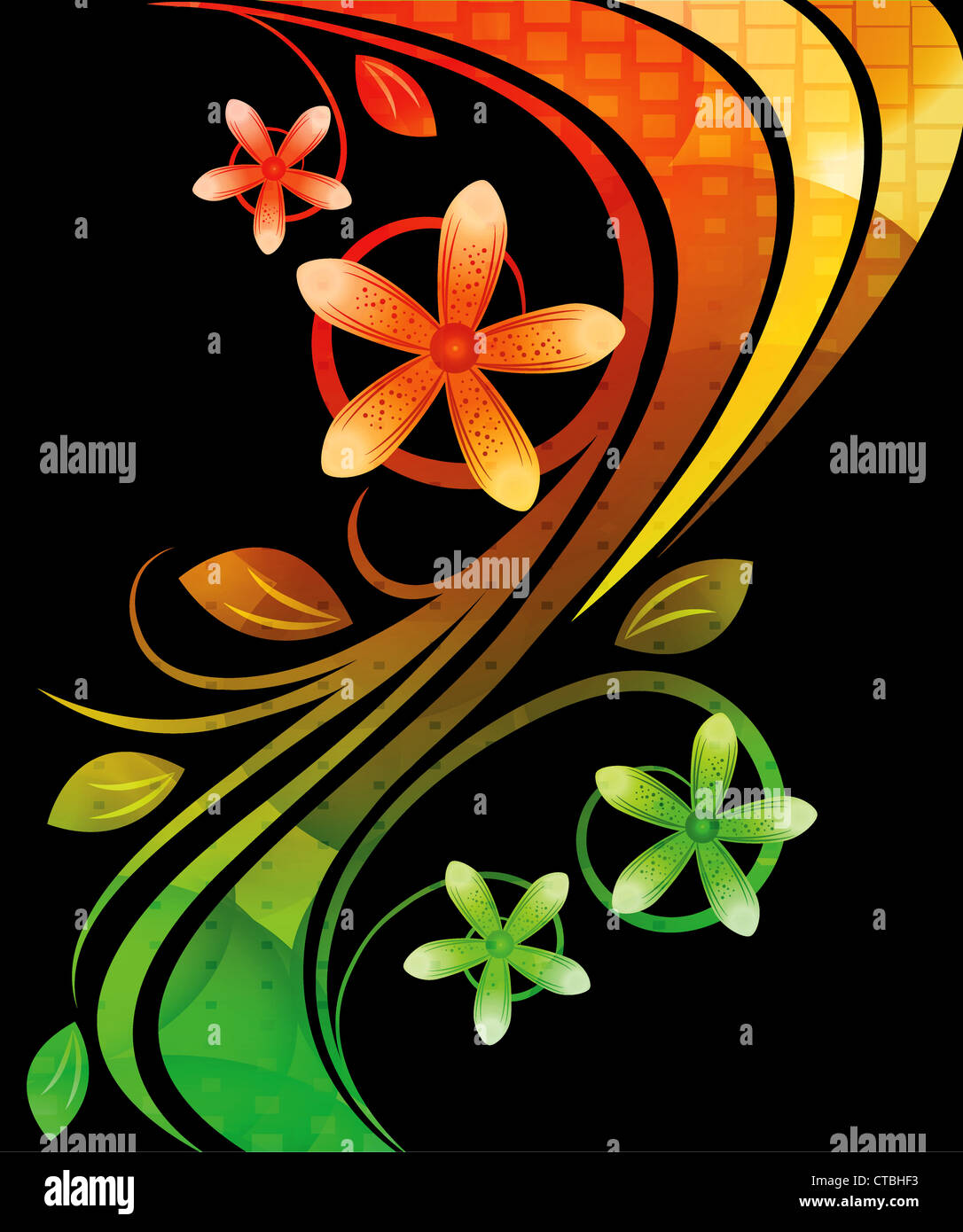 vector colorful floral background with waves Stock Photo - Alamy