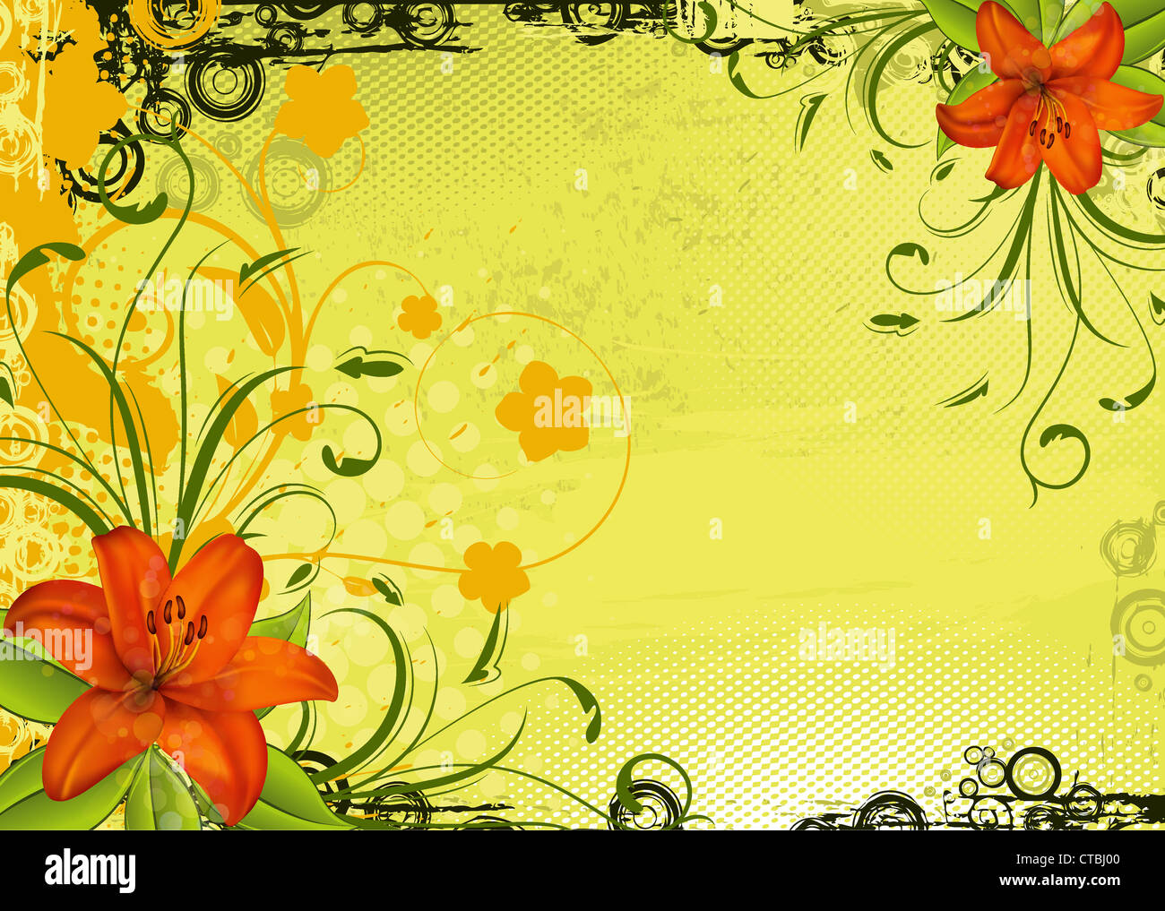 vector retro grunge background with floral Stock Photo - Alamy