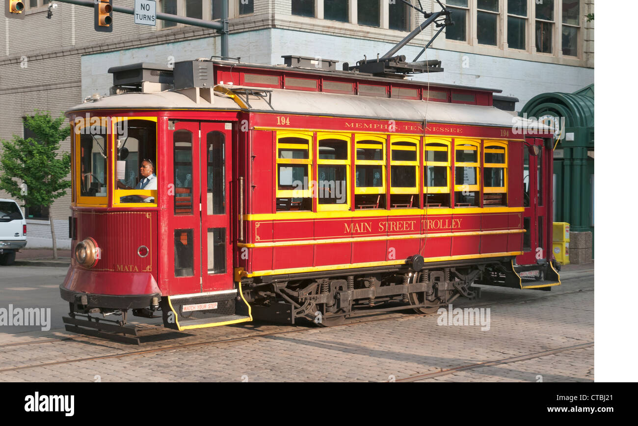 Tennessee, Memphis, Downtown, Main Street, vintage electric trolley car. Stock Photo