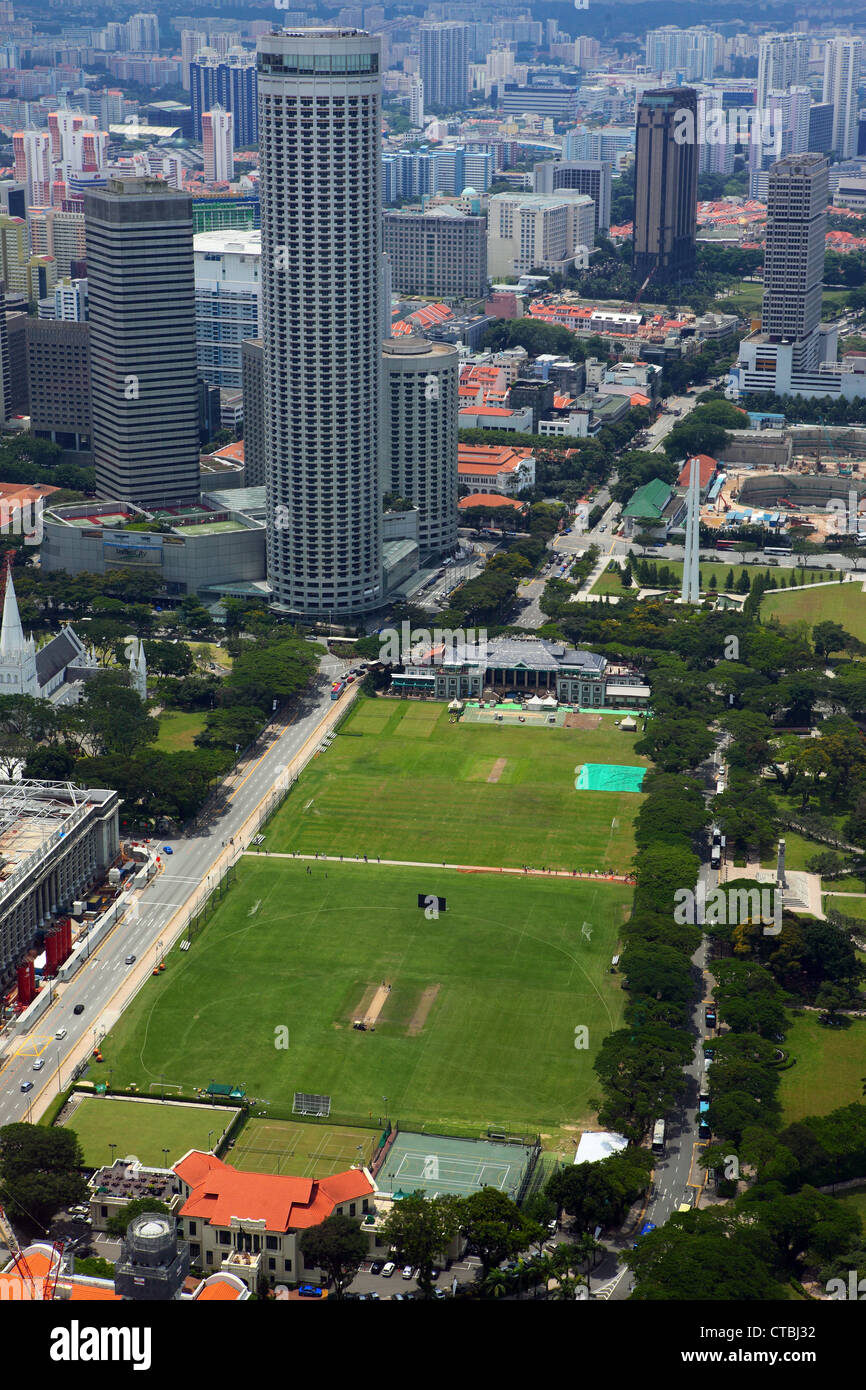 Aerial view looking down on the Padang and Singapore Cricket Club. Stock Photo