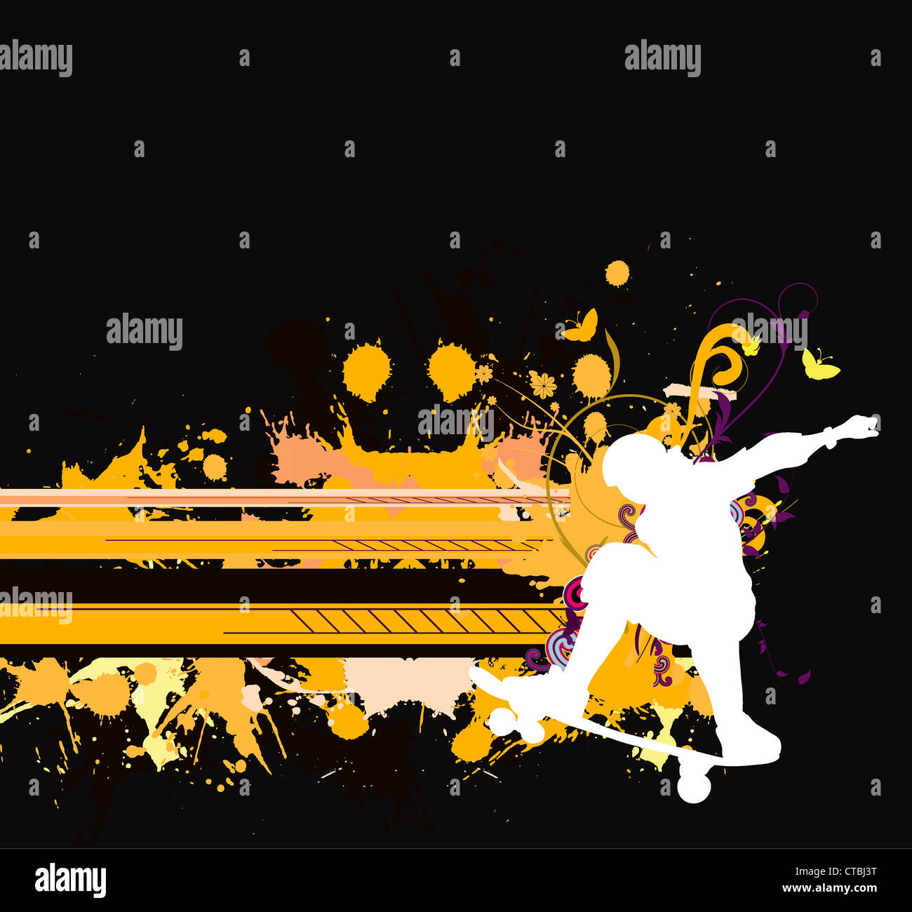 vector urban grunge background with skater Stock Photo - Alamy