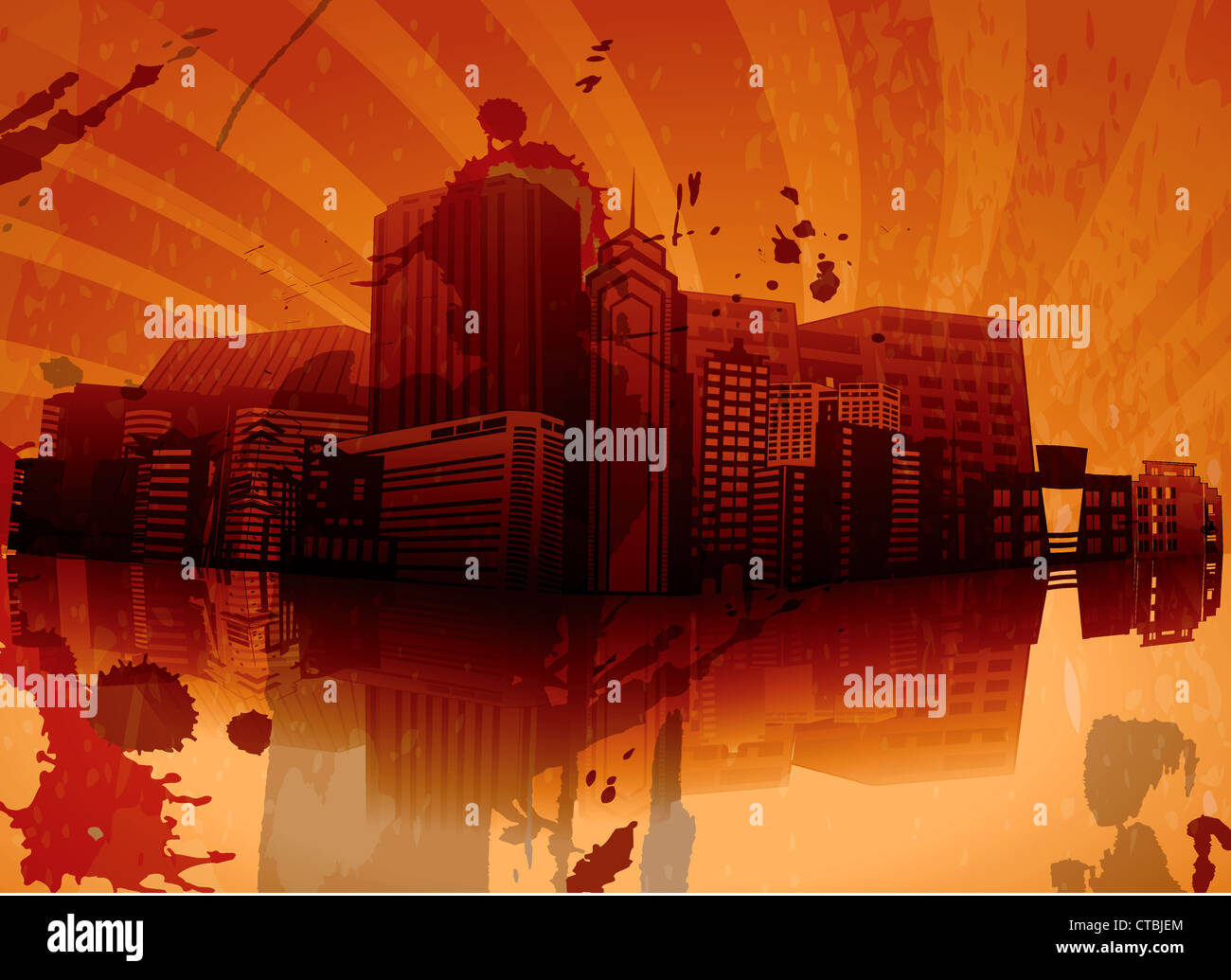 vector grunge urban poster with city Stock Photo - Alamy