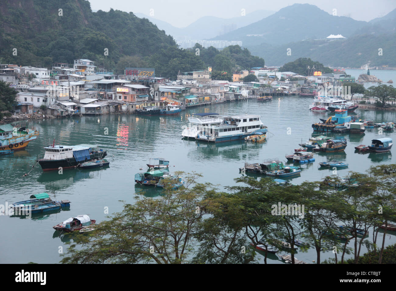 It's a photo of Yau Tong Village harbor in Hong Kong. We can see some