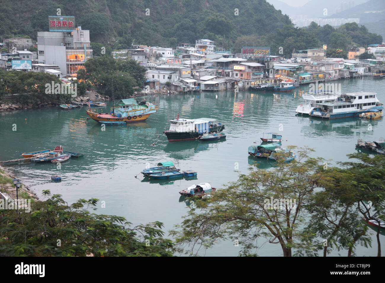 It's a photo of Yau Tong Village harbor in Hong Kong. We can see some