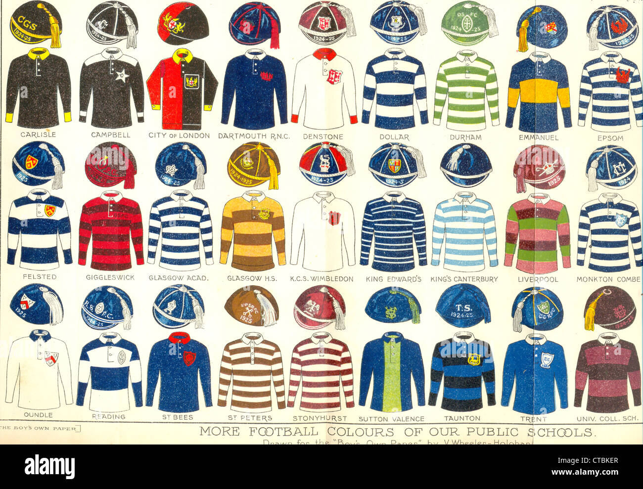 Colour plate of Football Colours of our Public Schools Stock Photo