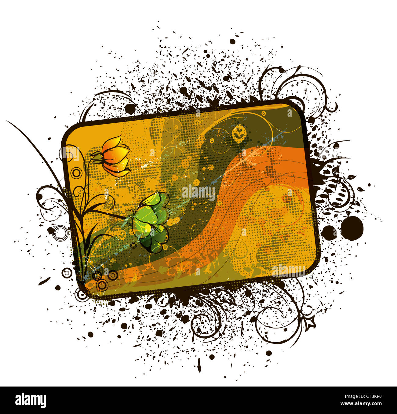 grunge floral frame vector illustration Stock Photo - Alamy