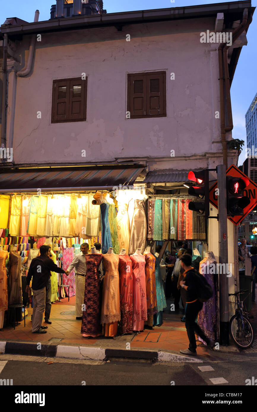 People inside fabric shop in the Arab Quarter of Singapore Stock Photo