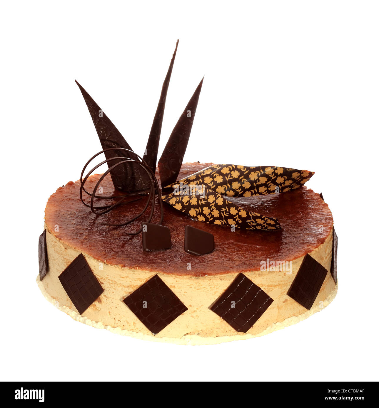 Cream cake with chocolate on the white background Stock Photo - Alamy