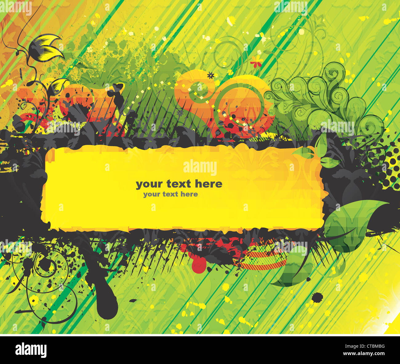 vector grunge green background with floral Stock Photo - Alamy