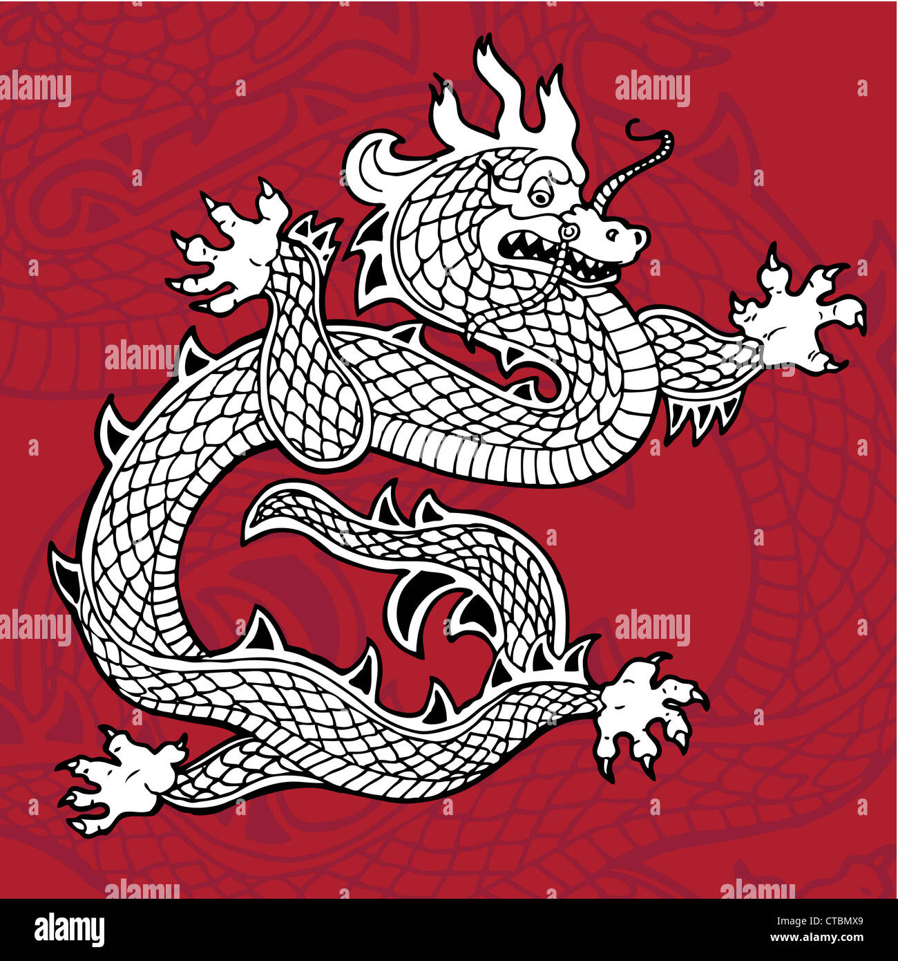 Chinese Dragon on red background. Stock Photo