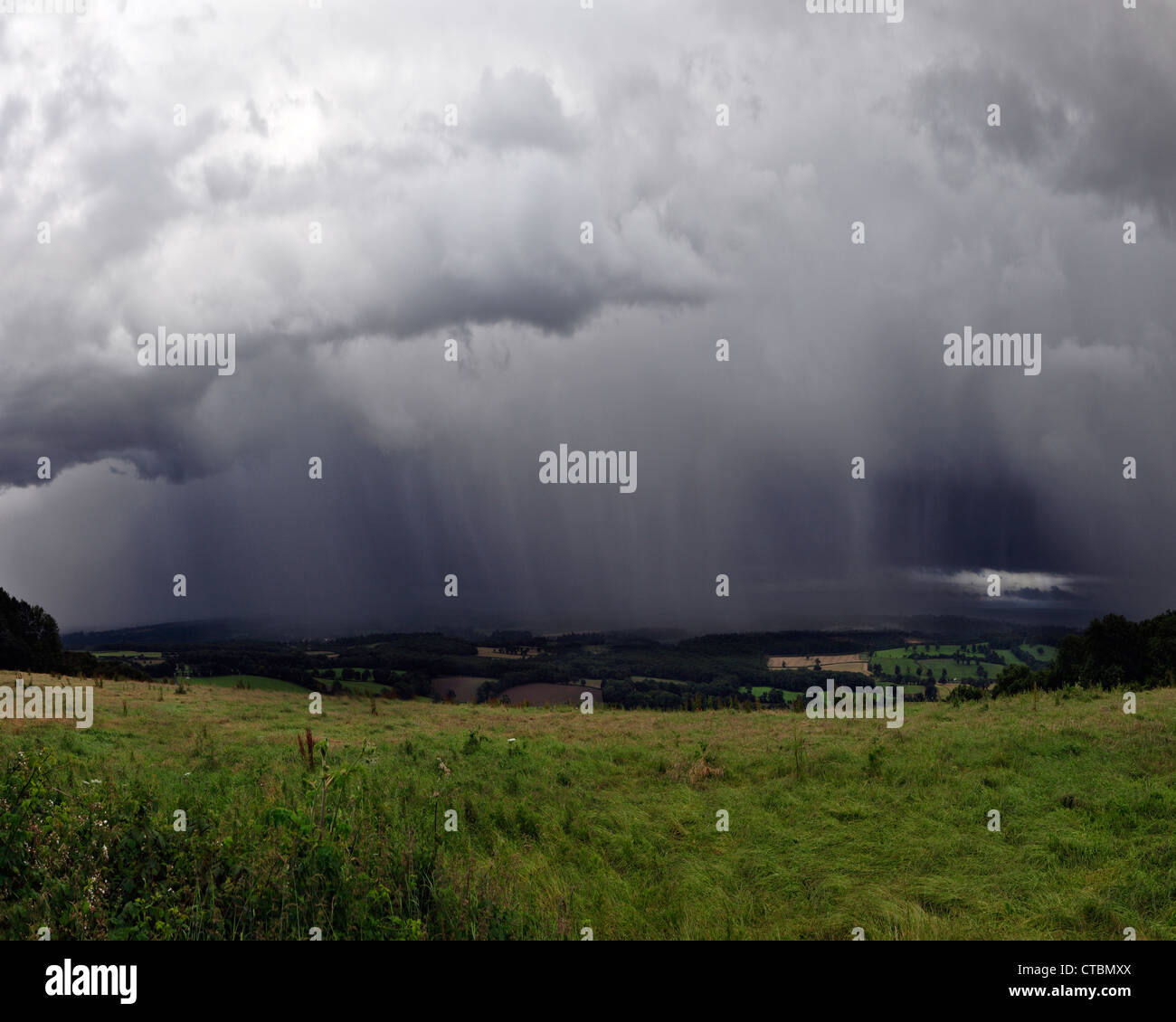 Torrential downpour over the North Downs. Stock Photo
