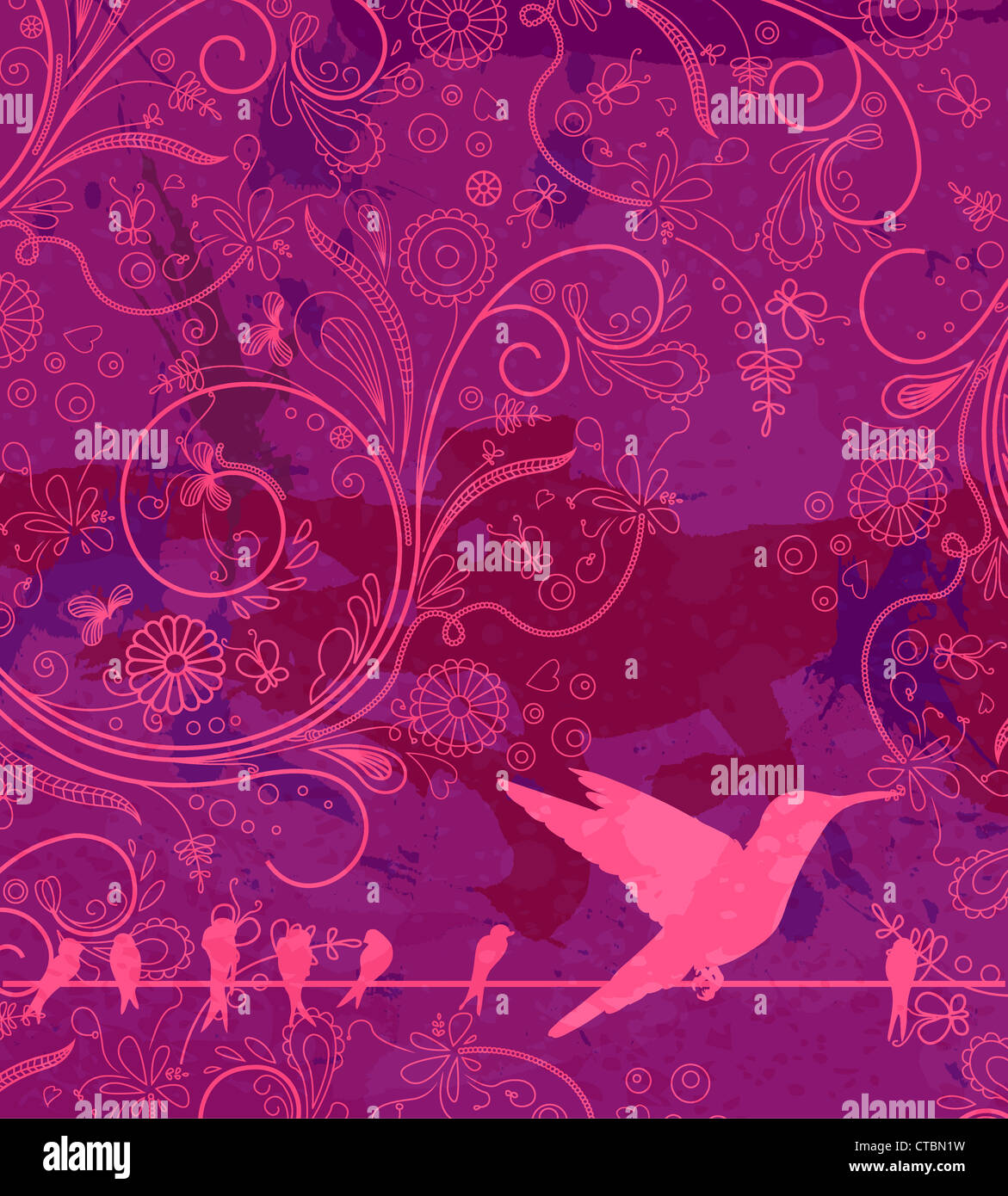 vector vintage floral background with birds Stock Photo - Alamy